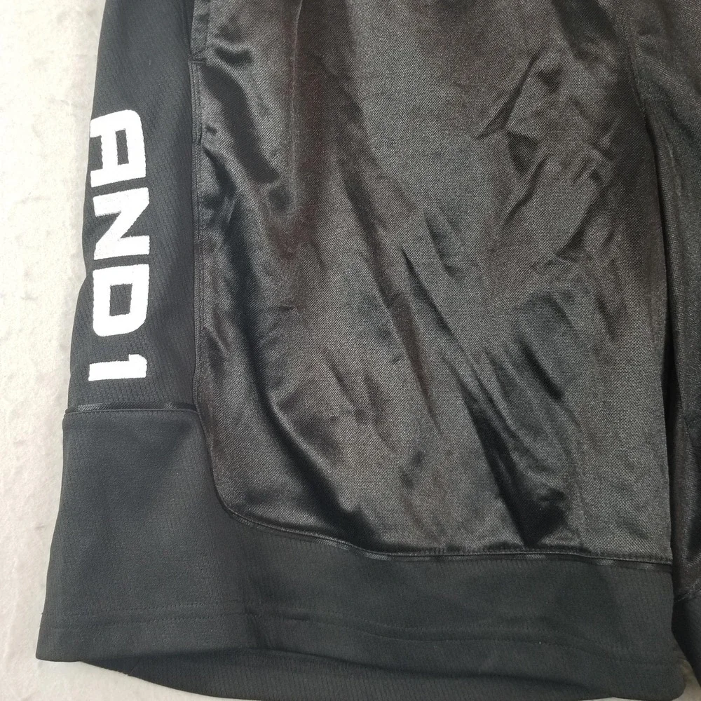 AND1 Shorts Mens XL Black Athletic Basketball Mesh Drawstring 11 Inseam